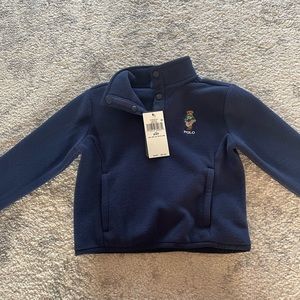 NWT Polo Ralph Lauren Toddler Boys Fleece Sweater with half buttons - Navy Blue